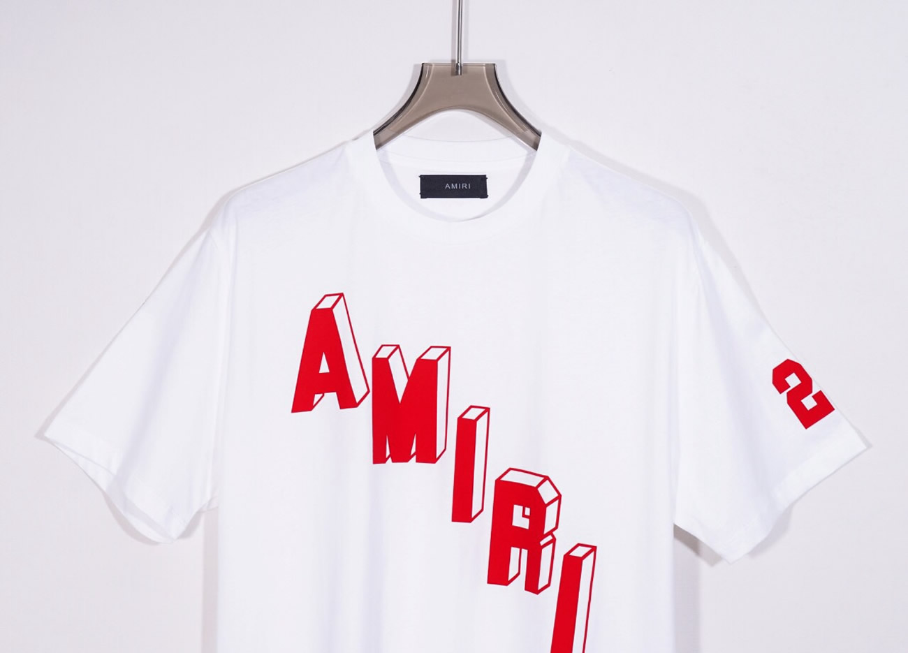 Amiri Logo Flocked Felt Trimmed Cotton Jersey White T Shirt (7) - www.newkick.vip